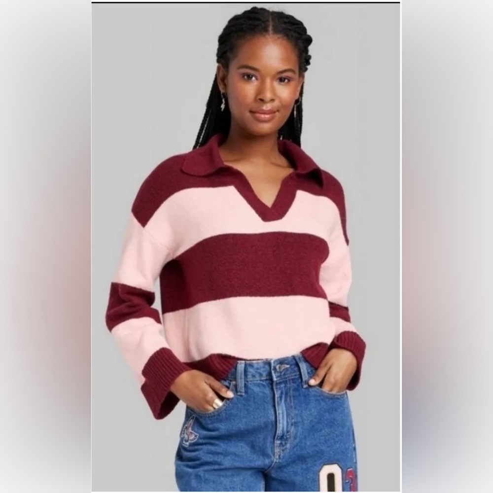 NEW Wild Fable Women's Sweater Size S Stripe Soft Fuzzy Oversized Cropped